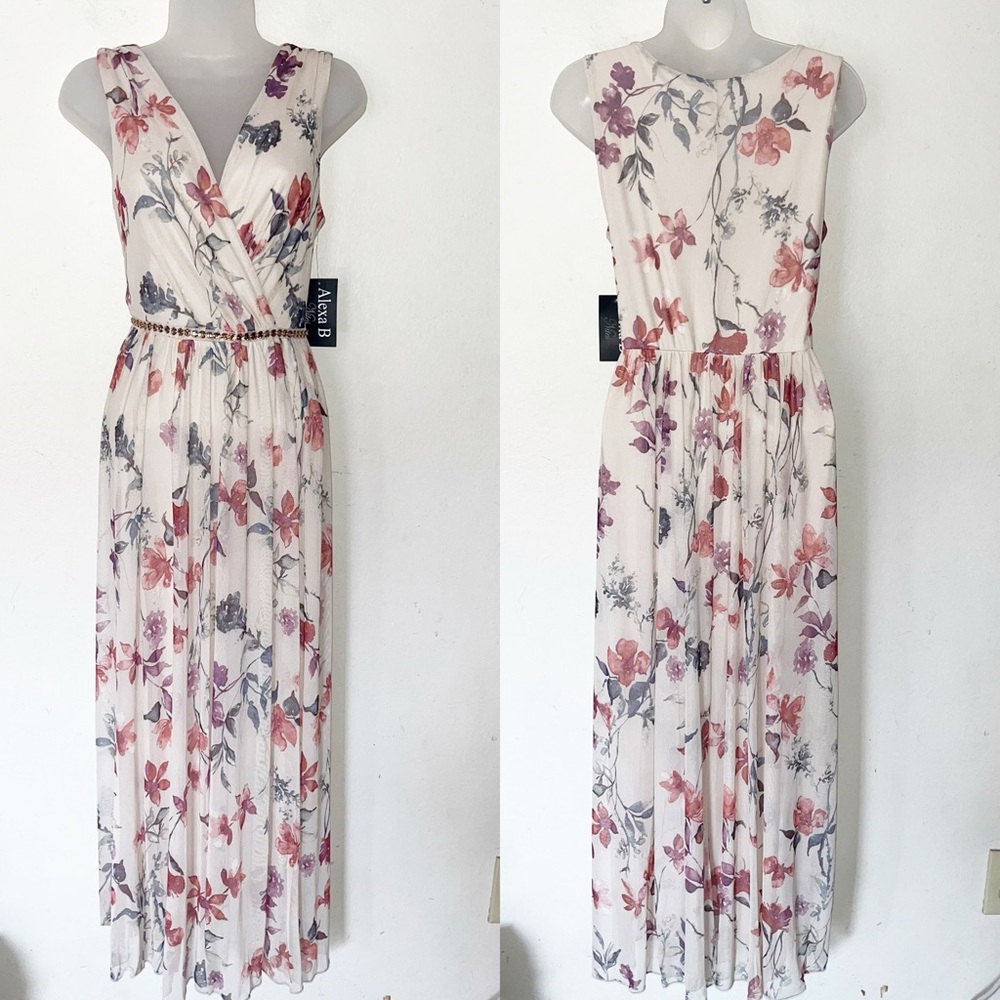 NWT Alexa B Nites Floral Maxi Dress Sz 6 Blush Sleeveless Fairy Romantic Flowy